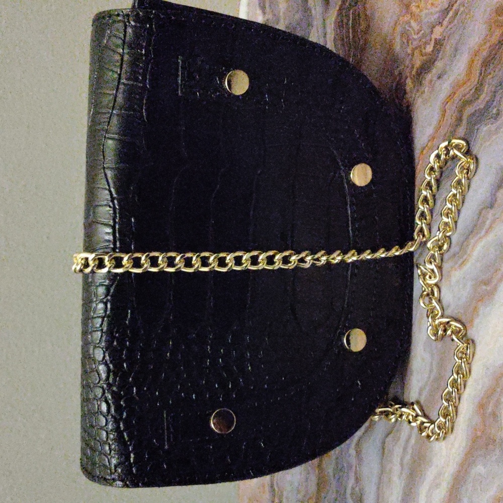 Stella Bianca Italian Black Croc Embossed Leather Shoulder/Crossbody Bag